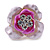 Fuchsia/ Pink Enamel, Crystal Rose Pin Brooch In Gold Tone - 25mm