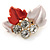 Small Coral/ Pink Enamel, Crystal Leaf Pin Brooch In Gold Tone - 25mm