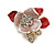 Small Coral/ Pink Crystal Flower Brooch In Gold Tone - 25mm