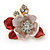 Small Coral/ Pink Crystal Flower Brooch In Gold Tone - 25mm - view 3