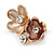 Small Magnolia/ Bronze Two Daisy Crystal Floral Brooch - 25mm L - view 4