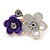 Small Purple Two Daisy Crystal Floral Brooch - 25mm L - view 2