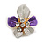Small Crystal Purple/Silver Enamel Daisy Pin Brooch In Gold Tone - 27mm Tall - view 2