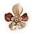 Magnolia/ Bronze Enamel, Crystal Daisy Pin Brooch In Gold Tone - 30mm