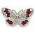 Clear/ Red Austrian Crystal Butterfly Brooch In Rhodium Plating - 48mm L