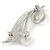 Pave Set Clear Crystal, White Glass Pearl Leaf Brooch In Rhodium Plating - 60mm L - view 3
