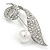 Pave Set Clear Crystal, White Glass Pearl Leaf Brooch In Rhodium Plating - 60mm L - view 2