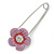 Pink Enamel Crystal Daisy Flower Safety Pink In Rhodium Plating - 70mm L - view 5
