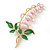 Baby Pink/ Green Bleeding Hearts Flower Enamel Brooch In Gold Plating - 80mm L