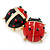 Black/ Red Enamel Double Ladybug Brooch In Gold Plating - 35mm - view 2