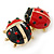 Black/ Red Enamel Double Ladybug Brooch In Gold Plating - 35mm - view 3