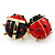 Black/ Red Enamel Double Ladybug Brooch In Gold Plating - 35mm - view 5