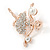 Gold Plated Clear Austrian Crystal, Glass Pearl Ballerina Brooch - 40mm L - view 2