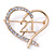 Gold Plated Clear Crystal Open Cut Heart ''21'' Brooch - 35mm W
