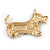 Gold Plated Clear Austrian Crystal, Black Enamel Scotty Dog Brooch - 55mm L - view 2