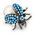 Small AB Blue Austrian Crystal, Freshwater Pearl Ladybug Brooch In Black Tone Metal - 22mm L - view 6