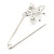 Rhodium Plated Crystal Butterfly Safety Pin Brooch - 85mm L - view 3