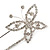 Rhodium Plated Crystal Butterfly Safety Pin Brooch - 85mm L - view 2