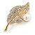 Classic Crystal, Pearl Leaf Brooch In Gold Plating - 50mm L