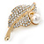 Classic Crystal, Pearl Leaf Brooch In Gold Plating - 50mm L - view 4