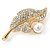 Classic Crystal, Pearl Leaf Brooch In Gold Plating - 50mm L - view 3