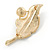 Classic Crystal, Pearl Leaf Brooch In Gold Plating - 50mm L - view 2