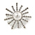 Small Clear Crystal, White Glass Pearl Snowflake Brooch In Rhodium Plating - 28mm D