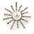Small Clear Crystal, White Glass Pearl Snowflake Brooch In Rhodium Plating - 28mm D - view 3