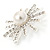 Small Clear Crystal, White Glass Pearl Snowflake Brooch In Rhodium Plating - 28mm D - view 4