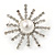 Small Clear Crystal, White Glass Pearl Snowflake Brooch In Rhodium Plating - 28mm D - view 6