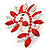 Large Siam Red/ Clear Corsage Brooch In Silver Tone Metal - 65mm L - view 3