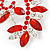 Large Siam Red/ Clear Corsage Brooch In Silver Tone Metal - 65mm L - view 2