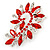 Large Siam Red/ Clear Corsage Brooch In Silver Tone Metal - 65mm L - view 5