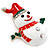 Christmas White/ Red/ Green Enamel, Crystal 'Snowman' Brooch In Silver Tone Metal - 43mm L - view 2