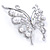 Rhodium Plated Glass Pearl, Clear Crystal Asymmetrical Butterfly Brooch - 60mm Across - view 2