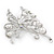 Rhodium Plated Glass Pearl, Clear Crystal Asymmetrical Butterfly Brooch - 60mm Across - view 5