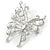Rhodium Plated Glass Pearl, Clear Crystal Asymmetrical Butterfly Brooch - 60mm Across - view 4