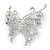 Rhodium Plated Glass Pearl, Clear Crystal Asymmetrical Butterfly Brooch - 60mm Across - view 3