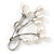Cream Coloured Freshwater Pearl Floral Brooch In Rhodium Plated Metal - 55mm L - view 4