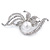Delicate Clear Austrian Crystal, White Glass Pearl Leaf Brooch In Rhodium Plated Metal - 50mm L - view 2