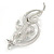 Delicate Clear Austrian Crystal, White Glass Pearl Leaf Brooch In Rhodium Plated Metal - 50mm L - view 4
