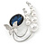 Rhodium Plated Blue CZ, Glass Pearl Floral & Butterfly Brooch - 45mm Across - view 2