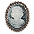 Vintage Inspired Grey Crystal Cameo In Antique Silver Metal - 48mm L
