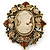 Vintage Inspired Amber/ Champagne Crystal Cameo with Charm Brooch In Bronze Tone - 65mm L - view 3