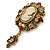 Vintage Inspired Amber/ Champagne Crystal Cameo with Charm Brooch In Bronze Tone - 65mm L - view 4
