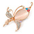 Clear Crystal with Cat Eye Stone Butterfly Brooch In Gold Tone - 60mm Across - view 3