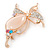 Clear Crystal with Cat Eye Stone Butterfly Brooch In Gold Tone - 60mm Across - view 5