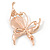Clear Crystal with Cat Eye Stone Butterfly Brooch In Gold Tone - 60mm Across - view 2