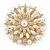 Bridal Vintage Inspired White Simulated Pearl, Austrian Crystal Layered Floral Brooch In Gold Tone - 50mm D