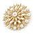 Bridal Vintage Inspired White Simulated Pearl, Austrian Crystal Layered Floral Brooch In Gold Tone - 50mm D - view 2